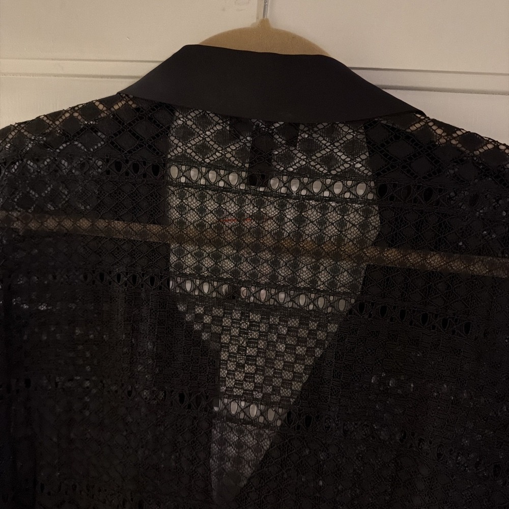 Long Tall Sally Shirt Size 18 Black Longline Geo Lace Boho Open-Knit - NWOT - Picture 5 of 11